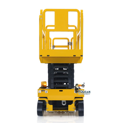 In Stock 1/14 CUT Metal RC Hydraulic Scissor Lift Platform Self-propelled Warning Light Remote Control Industrial Model Flysky I6S Radio