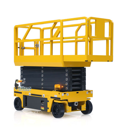 In Stock 1/14 CUT Metal RC Hydraulic Scissor Lift Platform Self-propelled Warning Light Remote Control Industrial Model Flysky I6S Radio