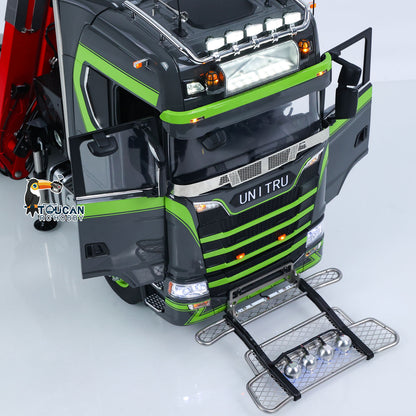 Toucan 1/14 6x6 RC Metal Tractor Truck 3-axle Hydraulic Crane Logging Trailer Light Sound Smoke System Customized Lorry Vehicle for Model Collector