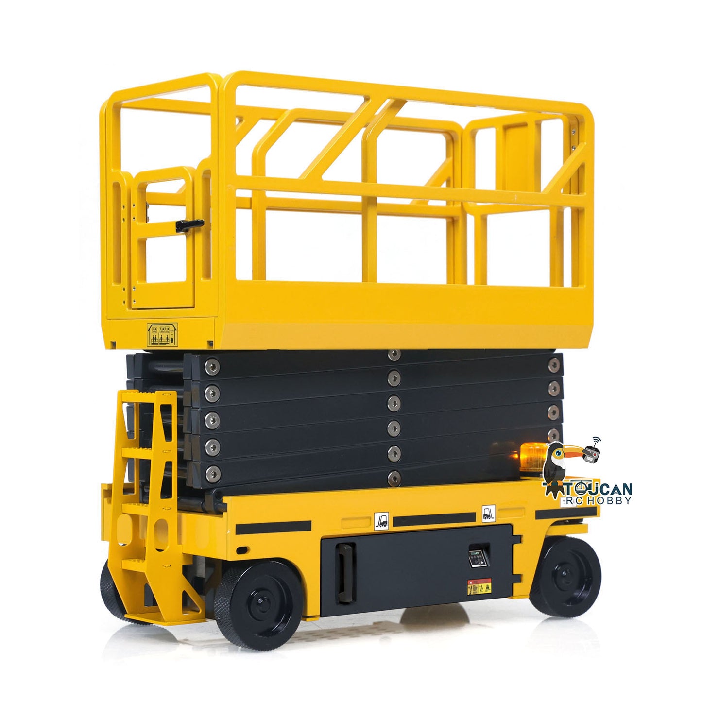 In Stock 1/14 CUT Metal RC Hydraulic Scissor Lift Platform Self-propelled Warning Light Remote Control Industrial Model Flysky I6S Radio