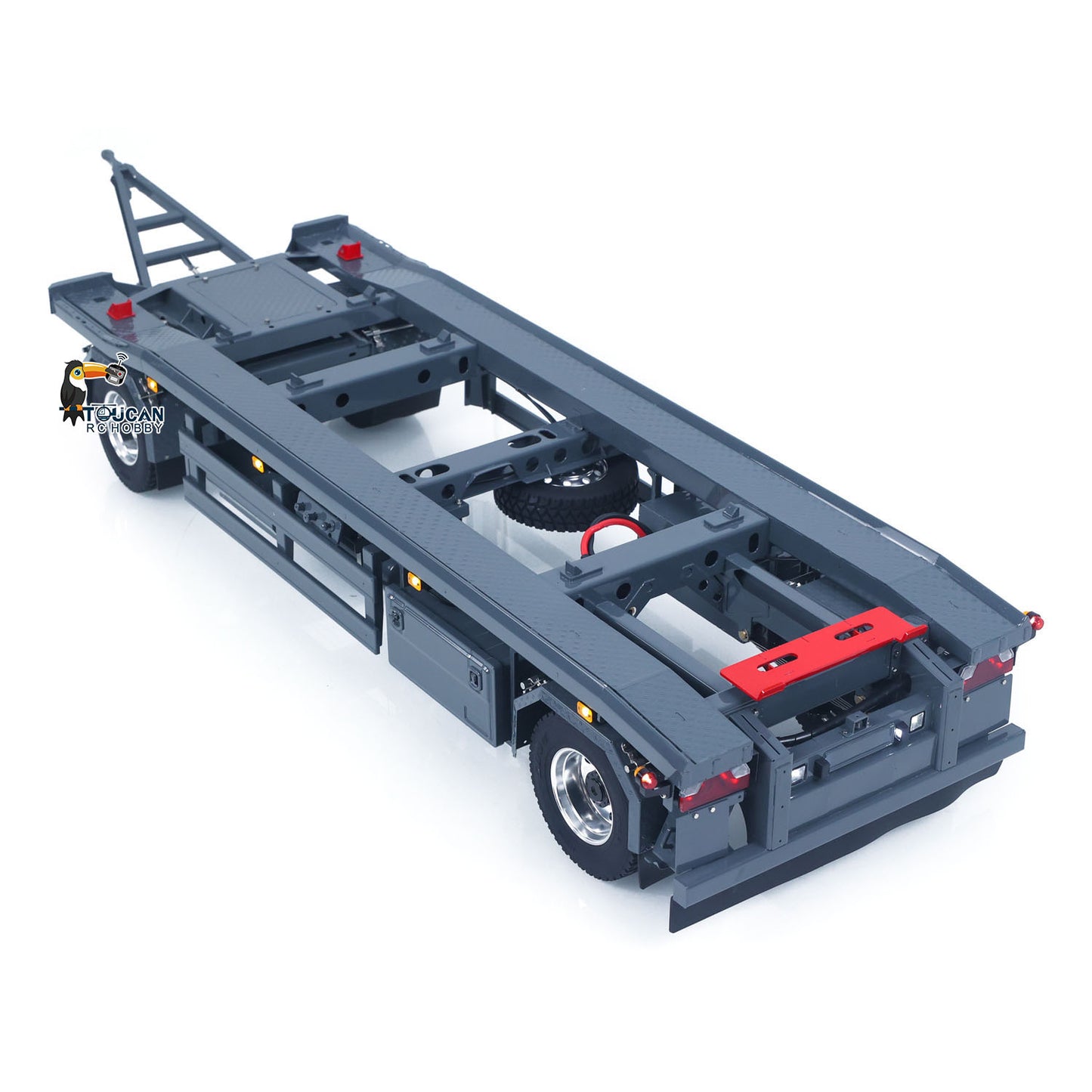 LESU A0065 1/14 Metal RC Roll Off Trailer with Front Wheel Steerable Light System for Remote Control Tractor Truck Backyard Fun