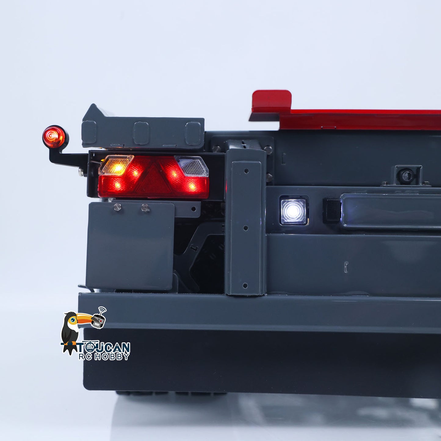 LESU A0065 1/14 Metal RC Roll Off Trailer with Front Wheel Steerable Light System for Remote Control Tractor Truck Backyard Fun