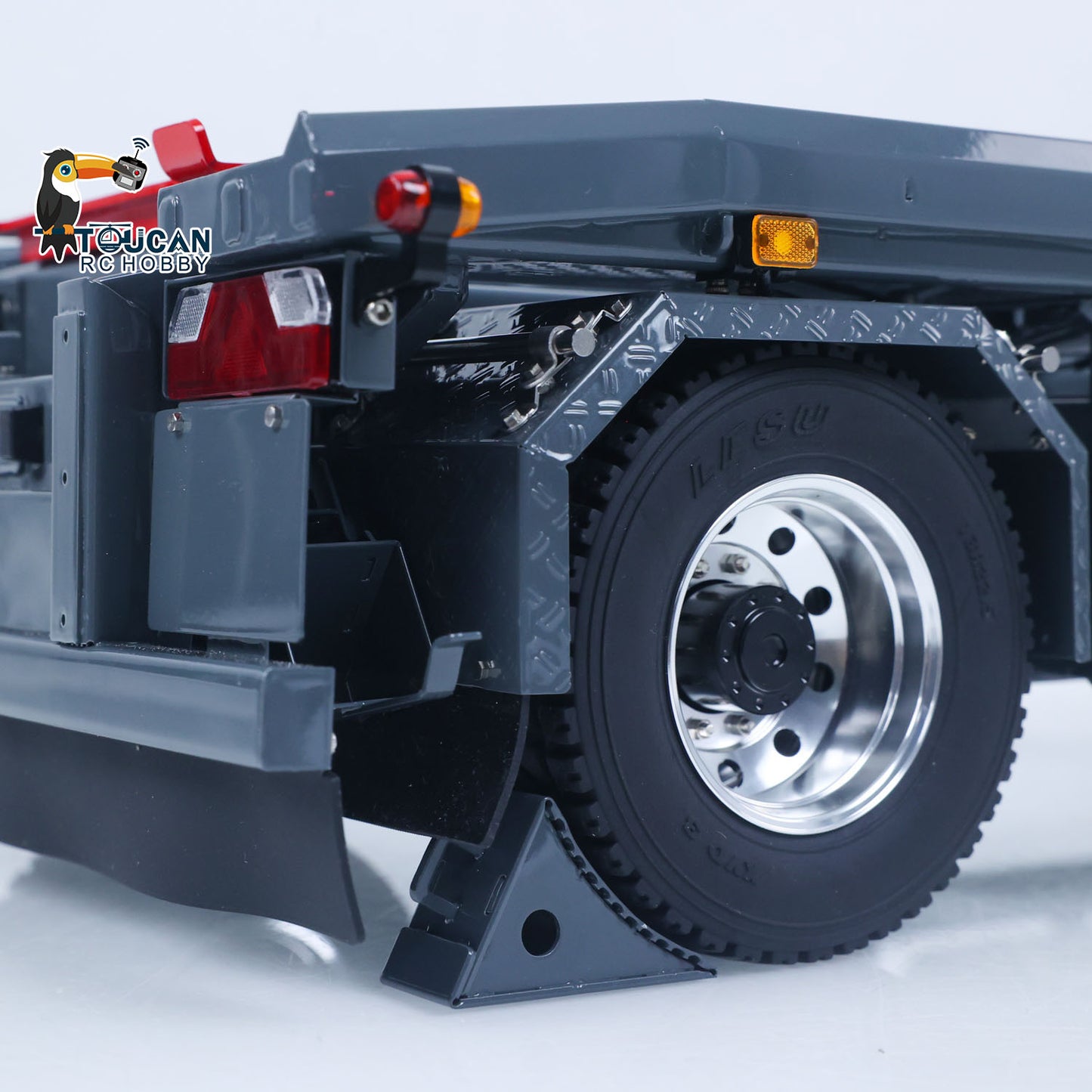 LESU A0065 1/14 Metal RC Roll Off Trailer with Front Wheel Steerable Light System for Remote Control Tractor Truck Backyard Fun