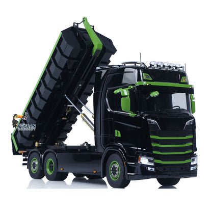 In Stock 1/14 6x6 Metal Hydraulic RC Dumper Car 770S G66 Radio Control Roll Off Full Dump Truck Standard Bucket Rear Axle Lifting 3-speed Transmission Light Sound FlySky ST8