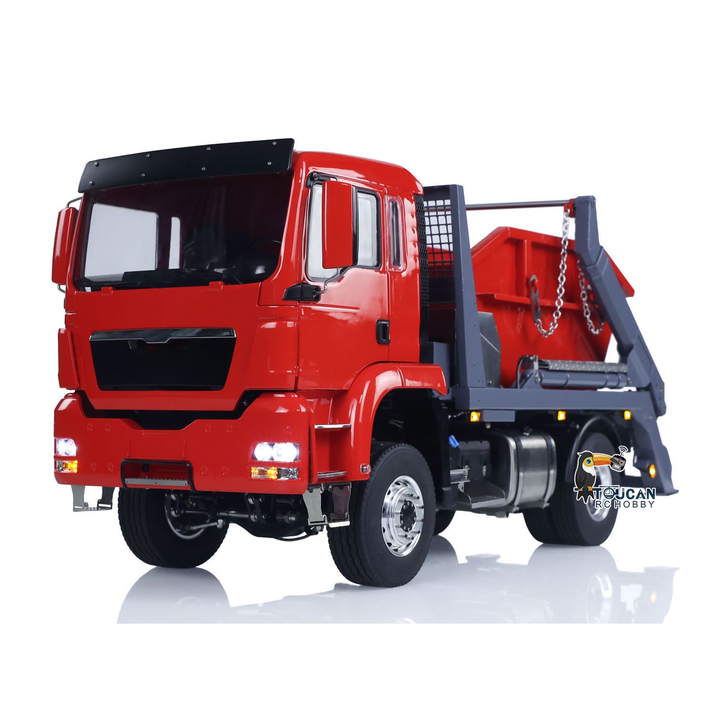 LESU Metal 1/14 RC Hydraulic Swing Arm Garbage Dump Truck 4X4 Remote Control Skip Loader RTR TGS Light Sound ST8 Radio Battery