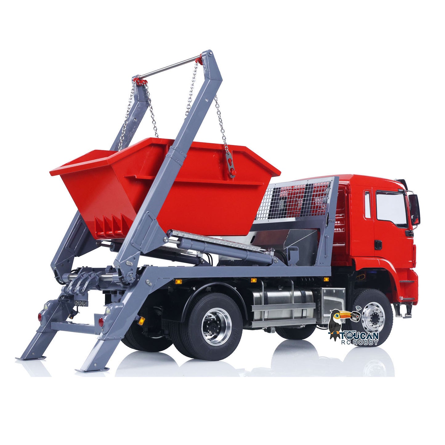 LESU Metal 1/14 RC Hydraulic Swing Arm Garbage Dump Truck 4X4 Remote Control Skip Loader RTR TGS Light Sound ST8 Radio Battery