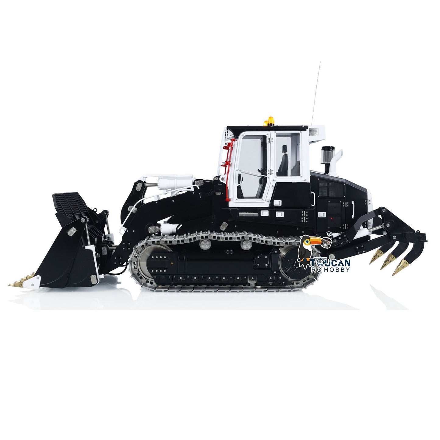 LESU 973K 1/14 Metal RC Tracked Loader Dual Hydraulic Cylinders Openable Bucket Rear Plow High-Torque Drive Wheels Light & Sound System