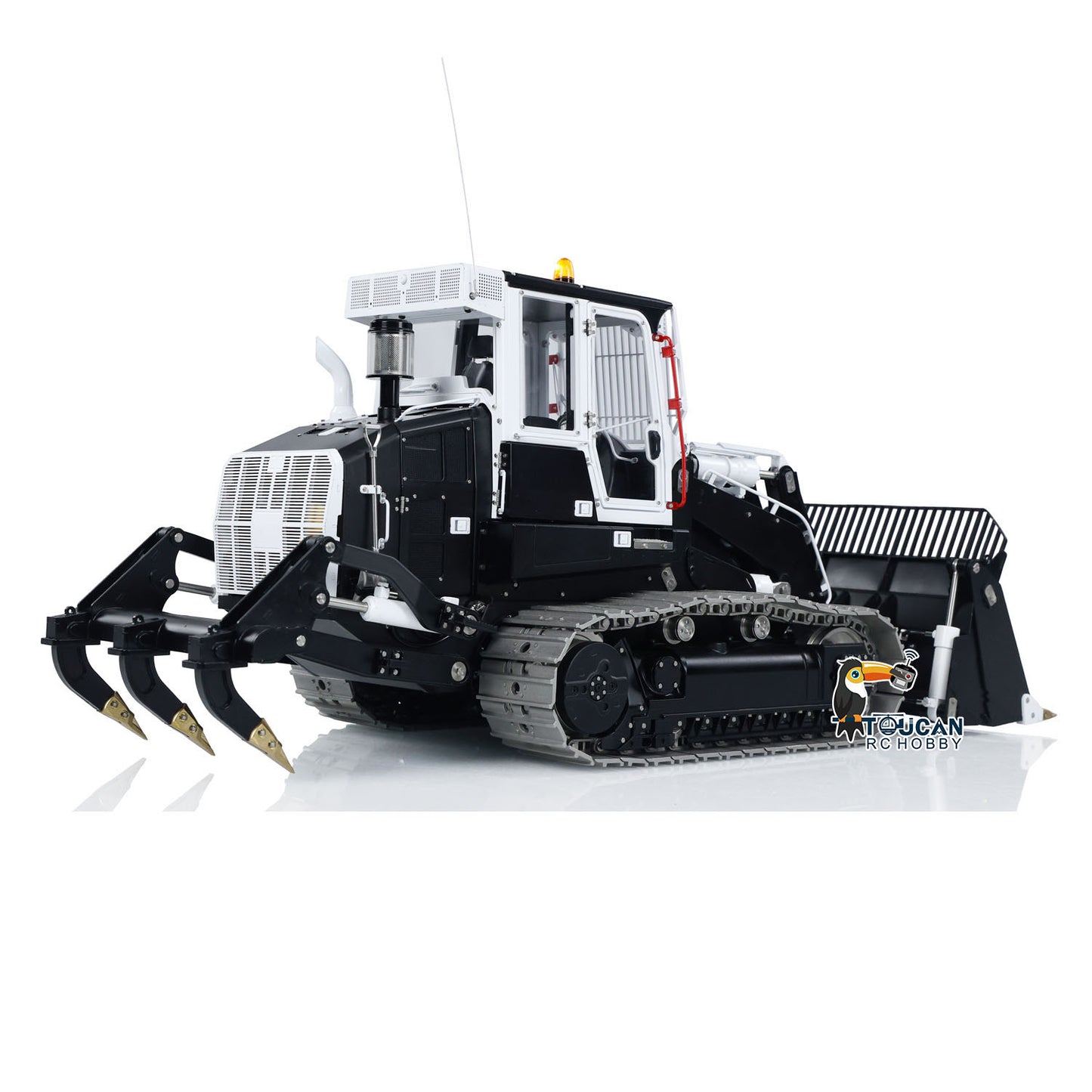 LESU 973K 1/14 Metal RC Tracked Loader Dual Hydraulic Cylinders Openable Bucket Rear Plow High-Torque Drive Wheels Light & Sound System