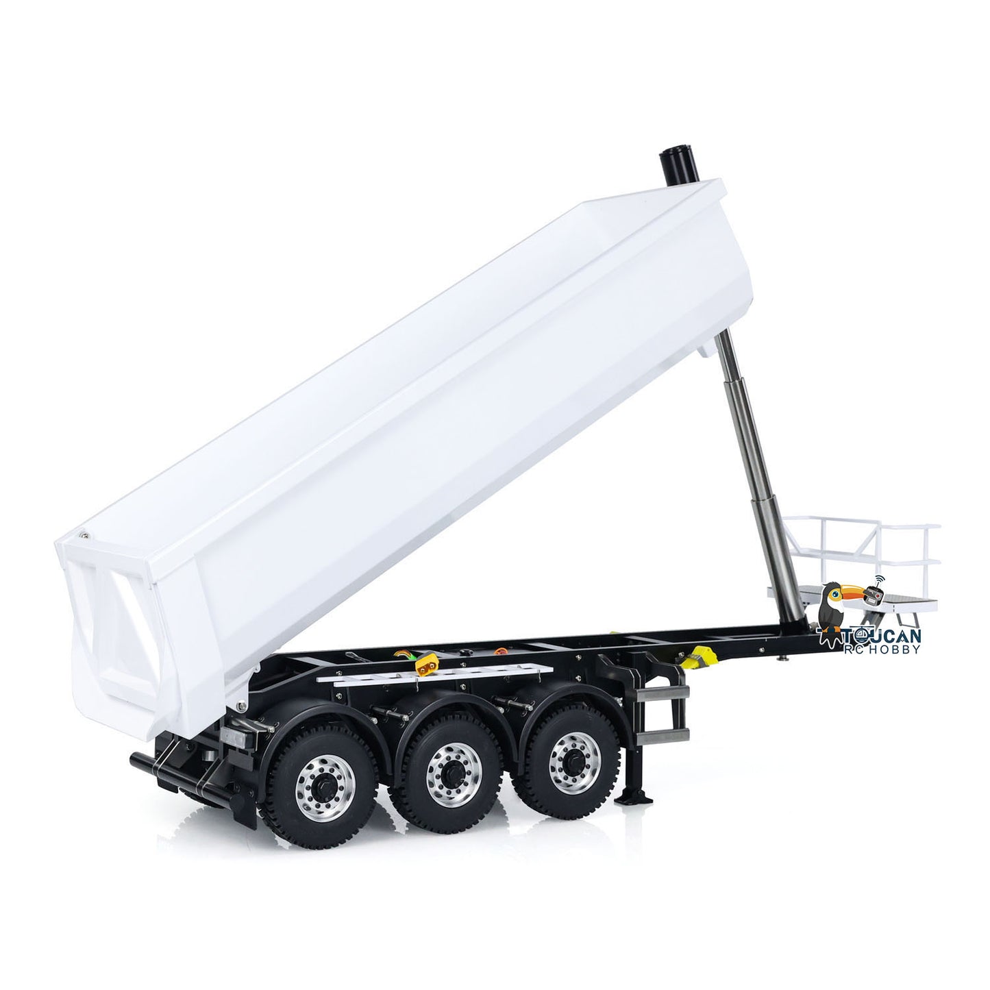 MODO 1/14 Metal RC Hydraulic Dump Trailer 3 Axles Lift Motor ESC Oil Tank Cylinder Manual Support Leg for Remote Control Tractor Trucks DIY for Adult