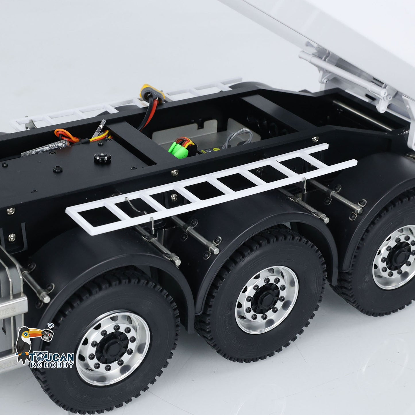MODO 1/14 Metal RC Hydraulic Dump Trailer 3 Axles Lift Motor ESC Oil Tank Cylinder Manual Support Leg for Remote Control Tractor Trucks DIY for Adult