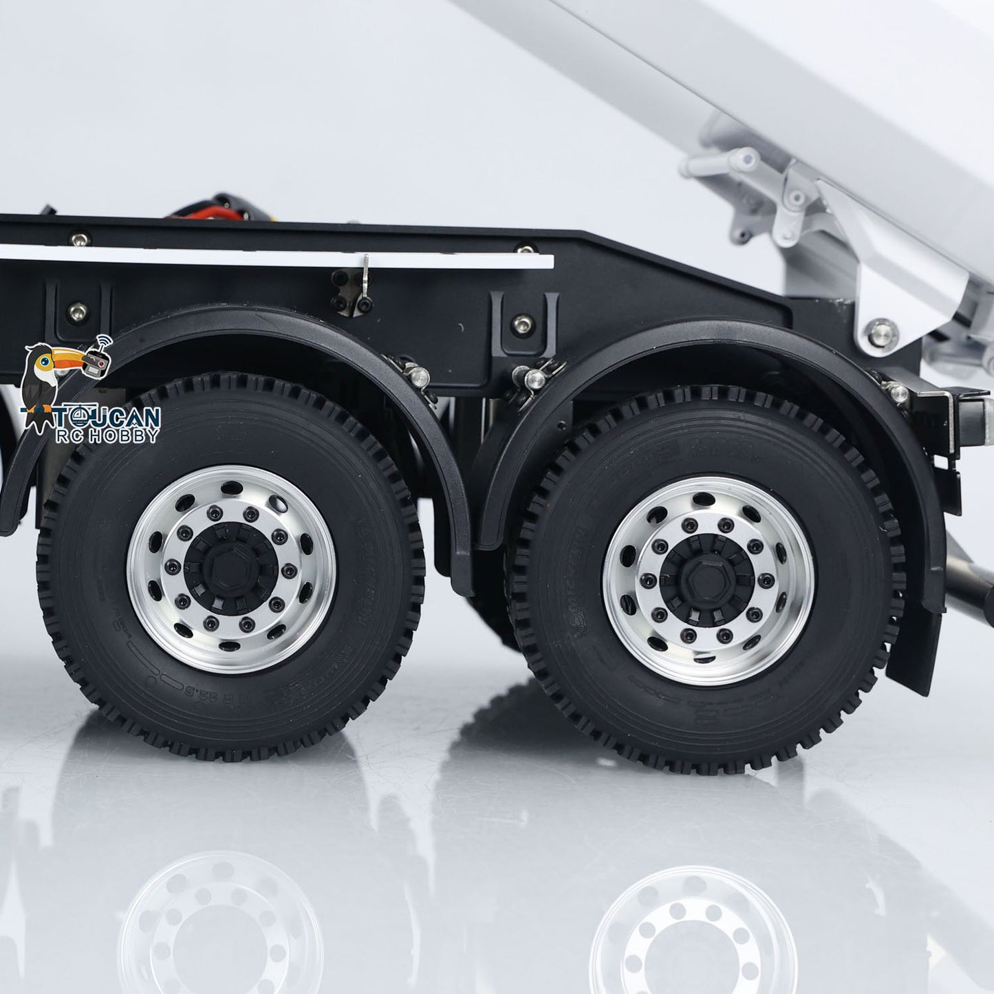 MODO 1/14 Metal RC Hydraulic Dump Trailer 3 Axles Lift Motor ESC Oil Tank Cylinder Manual Support Leg for Remote Control Tractor Trucks DIY for Adult