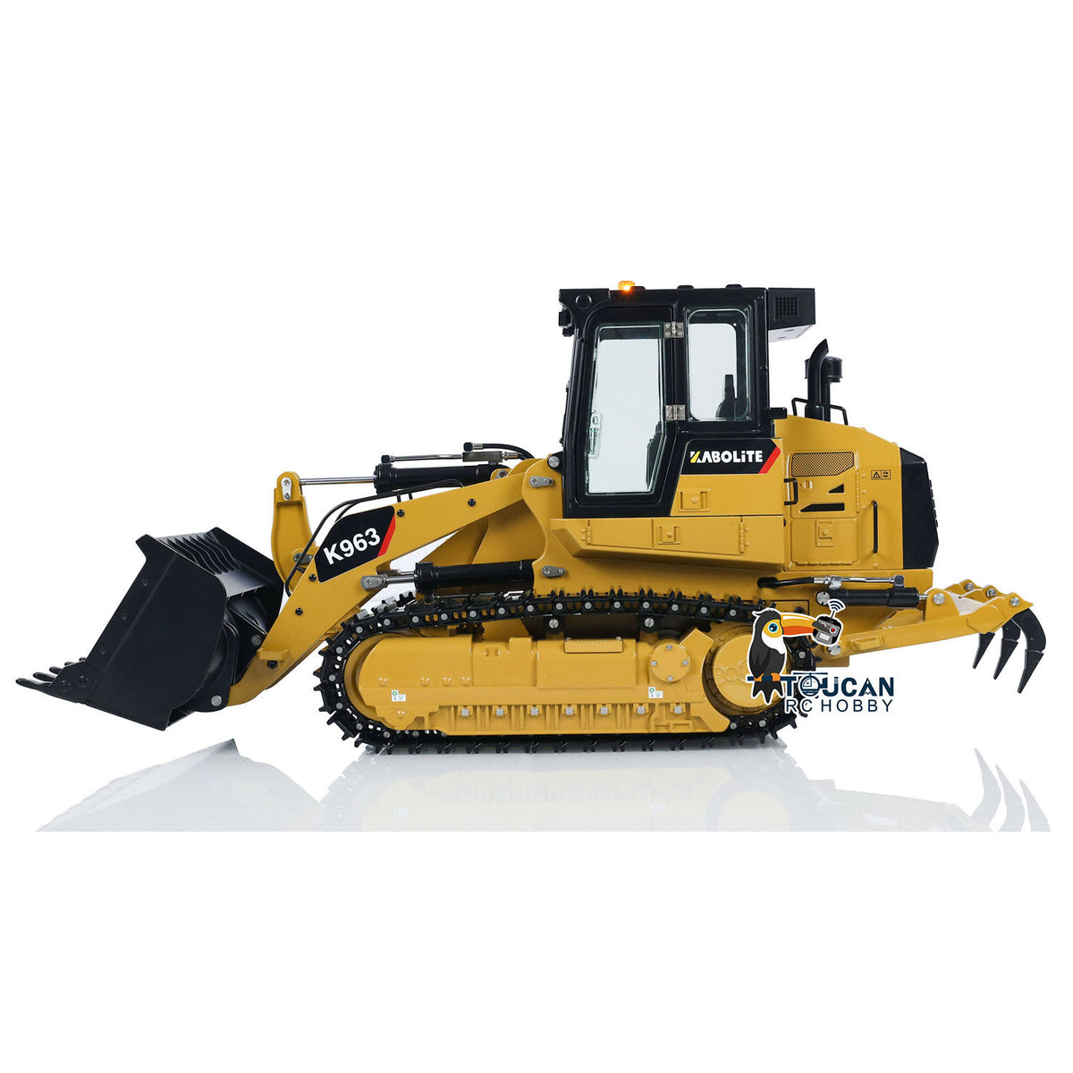 TOUCAN RC HOBBY Kabolite K963-100 1/16 Metal RC Hydraulic Loader RTR Dual Motor Drive FlySky ST8 Controller Light & Sound System Battery Liftable Rear Plow for RC Model Enthusiast Outdoor