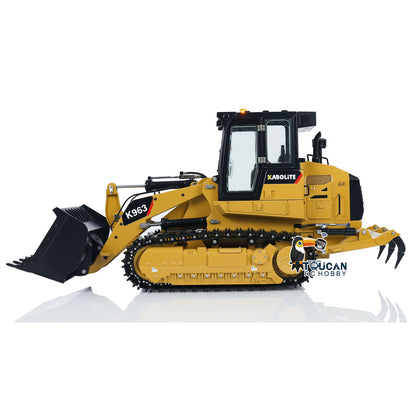 TOUCAN RC HOBBY Kabolite K963-100 1/16 Metal RC Hydraulic Loader RTR Dual Motor Drive FlySky ST8 Controller Light & Sound System Battery Liftable Rear Plow for RC Model Enthusiast Outdoor