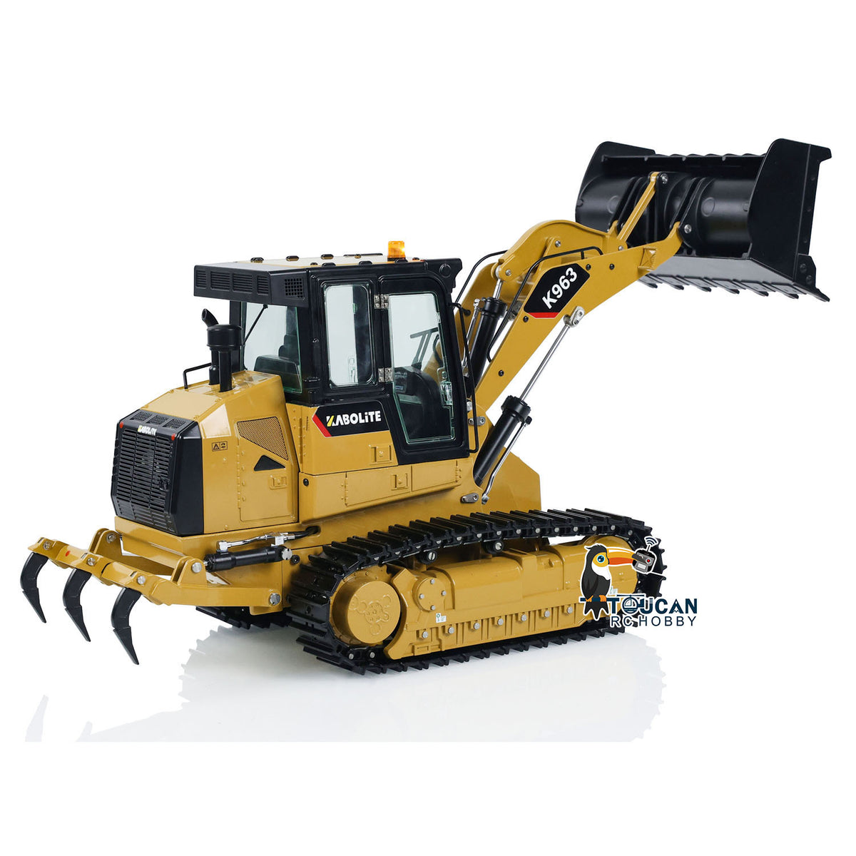 TOUCAN RC HOBBY Kabolite K963-100 1/16 Metal RC Hydraulic Loader RTR Dual Motor Drive FlySky ST8 Controller Light & Sound System Battery Liftable Rear Plow for RC Model Enthusiast Outdoor