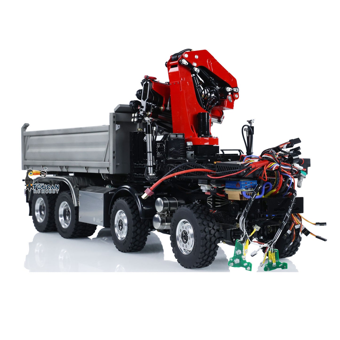 LESU 3348 1/14 Metal Hydraulic 3 Ways RC Dump Truck with Crane 2 Speed Transmission 7CH Valve Sound Light for Construction Vehicle Enthusiast