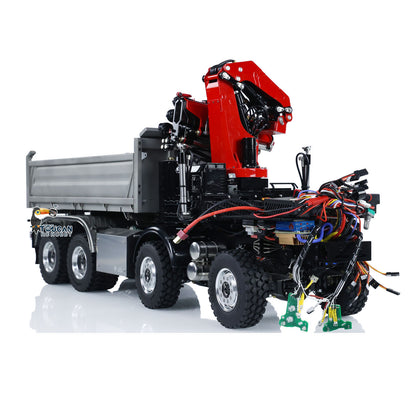 LESU 3348 1/14 Metal Hydraulic 3 Ways RC Dump Truck with Crane 2 Speed Transmission 7CH Valve Sound Light for Construction Vehicle Enthusiast