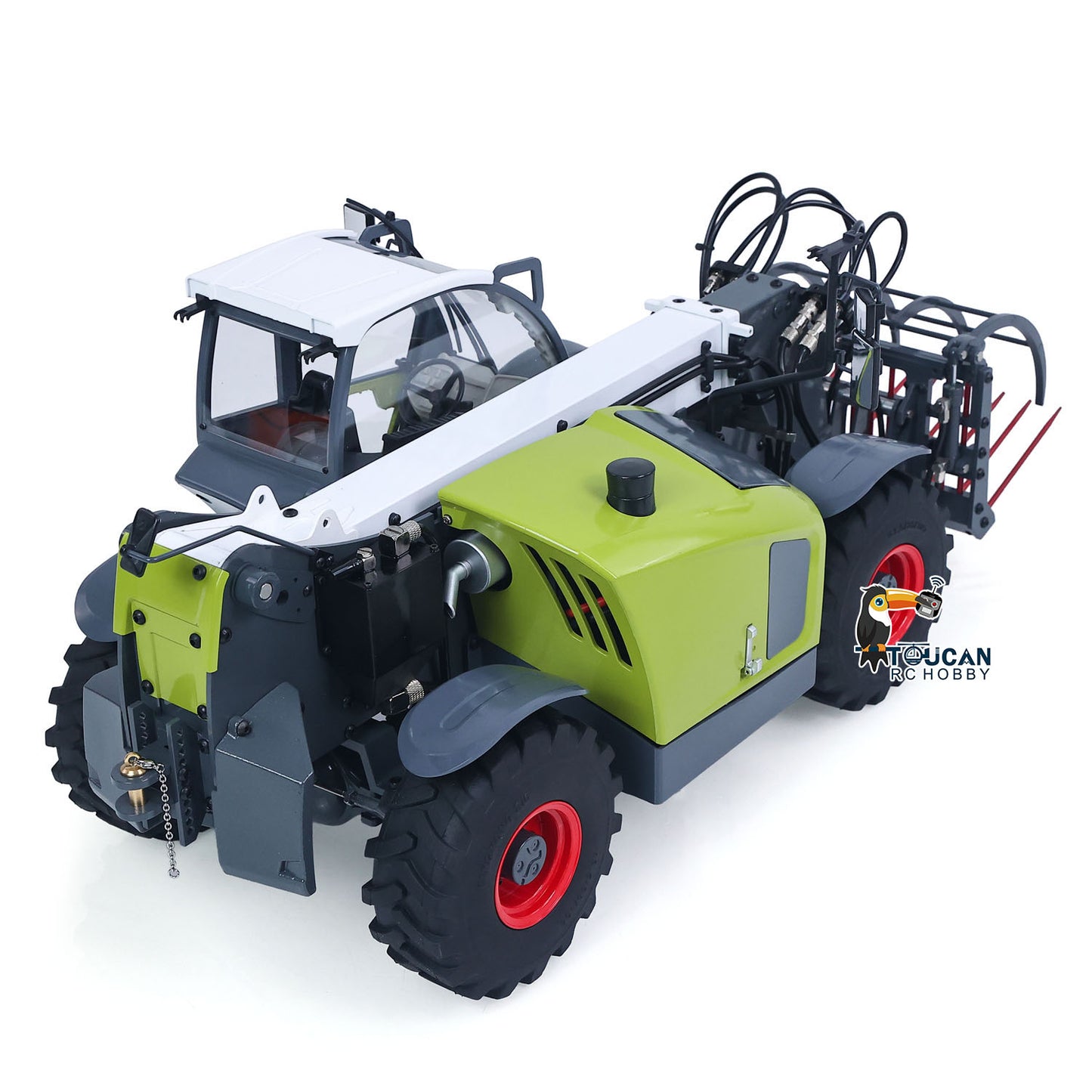 US Stock JDM-128 1/14 Metal Remote Control Hydraulic Telescopic Forklift Painted Model Axle Locks Quick Coupler No Light Sound System