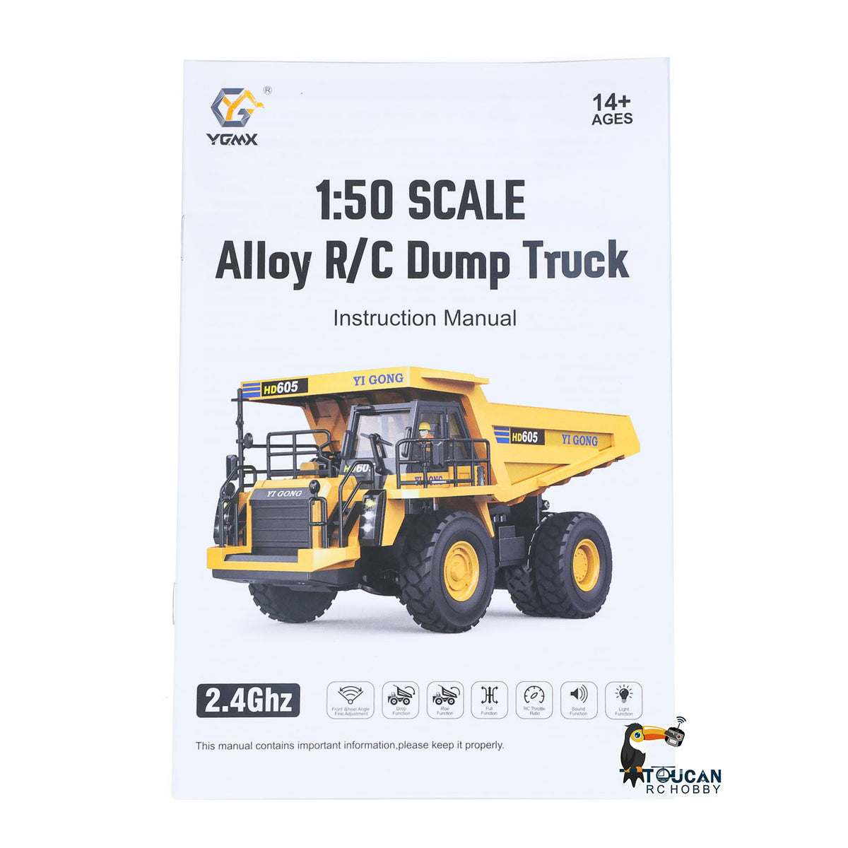 TOUCAN RC HOBBY Ready To Run 1/50 Electric Remote Control Dump Mining Truck RC Construction Vehicle Tipper Model Lights Sounds Effect USB Cable