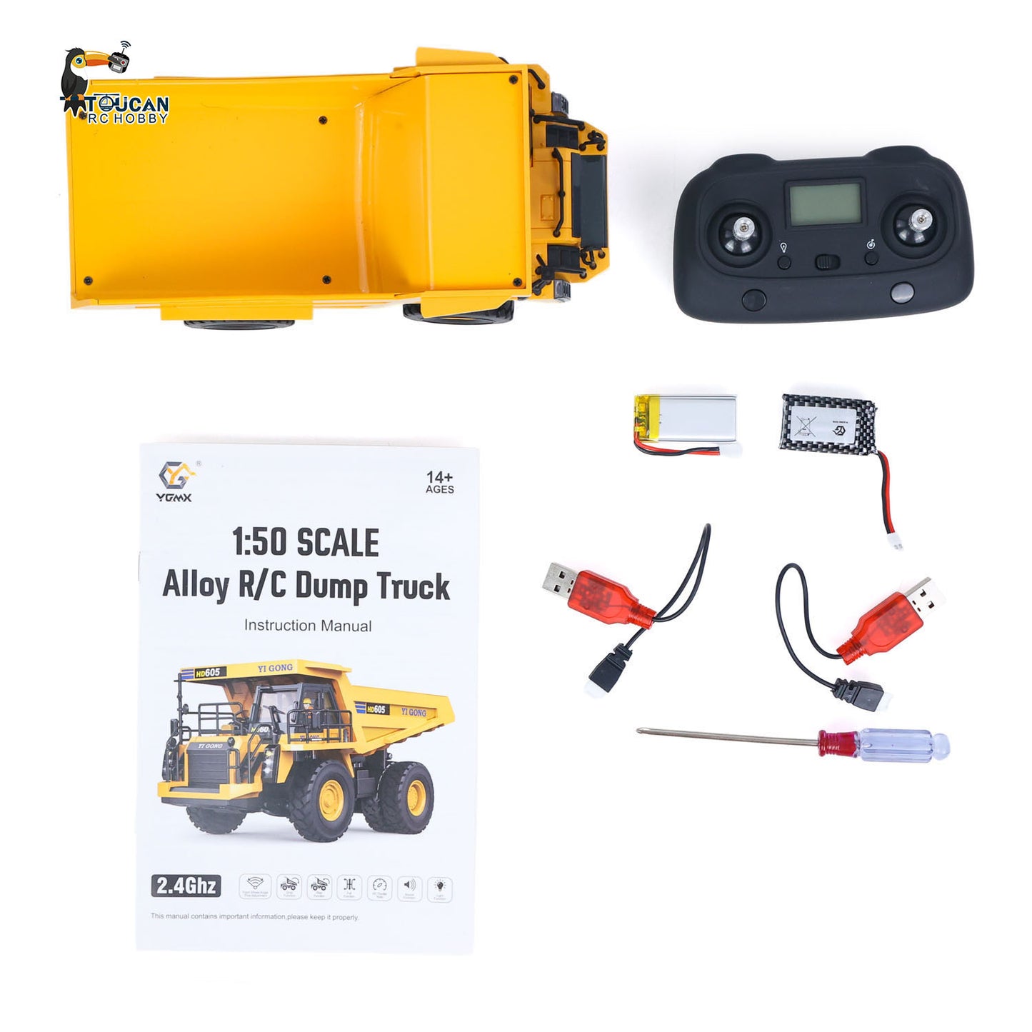 TOUCAN RC HOBBY Ready To Run 1/50 Electric Remote Control Dump Mining Truck RC Construction Vehicle Tipper Model Lights Sounds Effect USB Cable