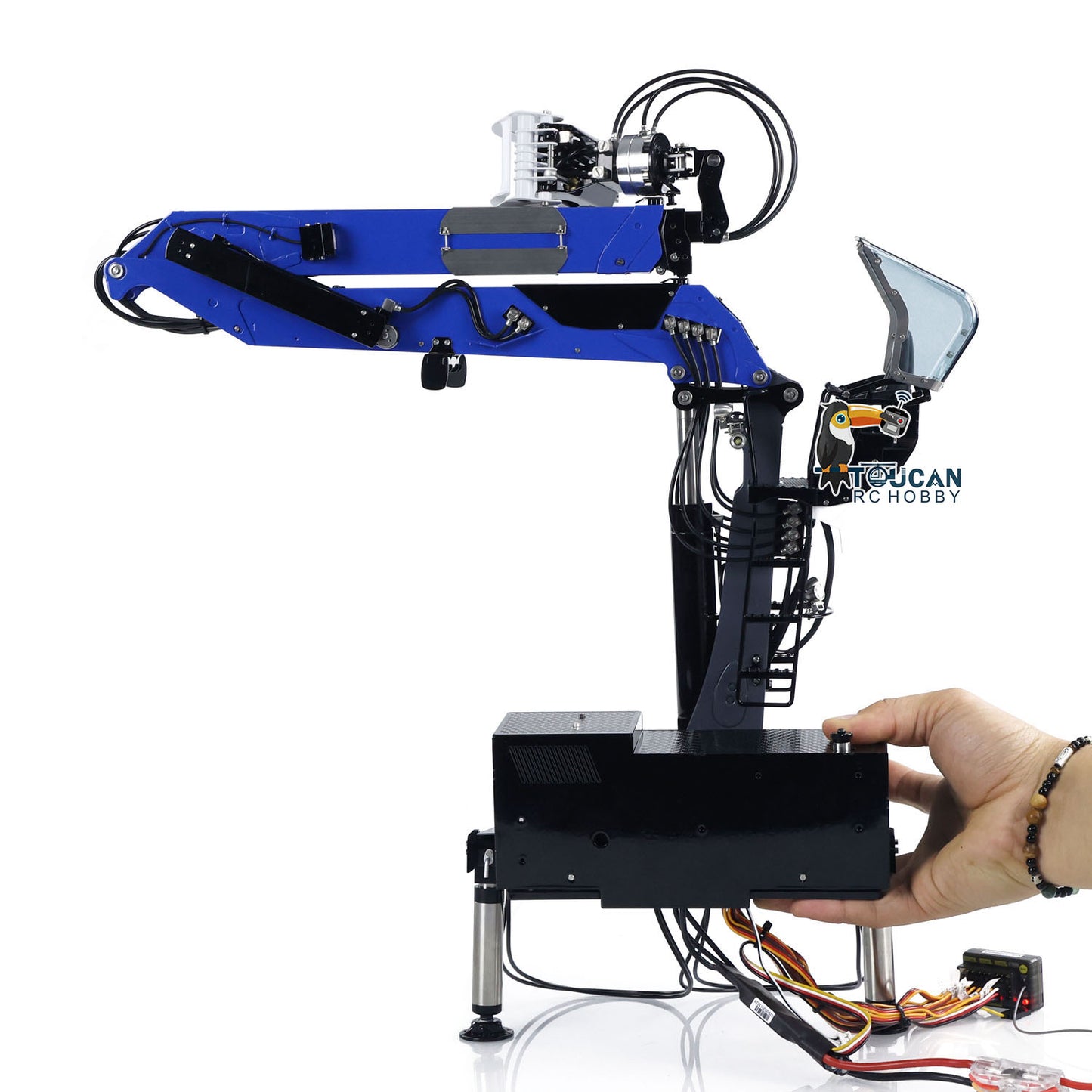LESU 1/14 Metal RC Hydraulic Timber Crane Fly Jib 360 Degree Rotation 3-Stage Telescopic Arms for Remote Control Tractor Truck