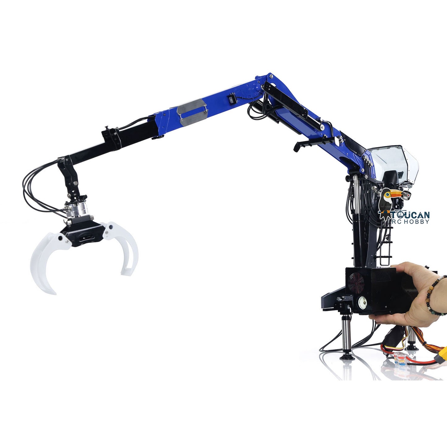 LESU 1/14 Metal RC Hydraulic Timber Crane Fly Jib 360 Degree Rotation 3-Stage Telescopic Arms for Remote Control Tractor Truck