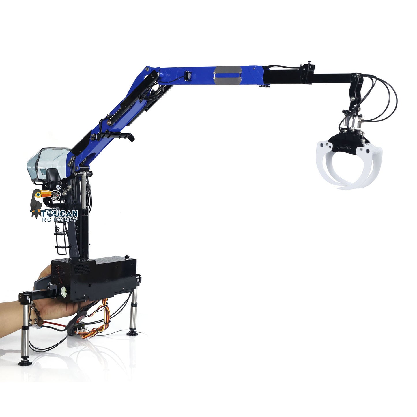 LESU 1/14 Metal RC Hydraulic Timber Crane Fly Jib 360 Degree Rotation 3-Stage Telescopic Arms for Remote Control Tractor Truck