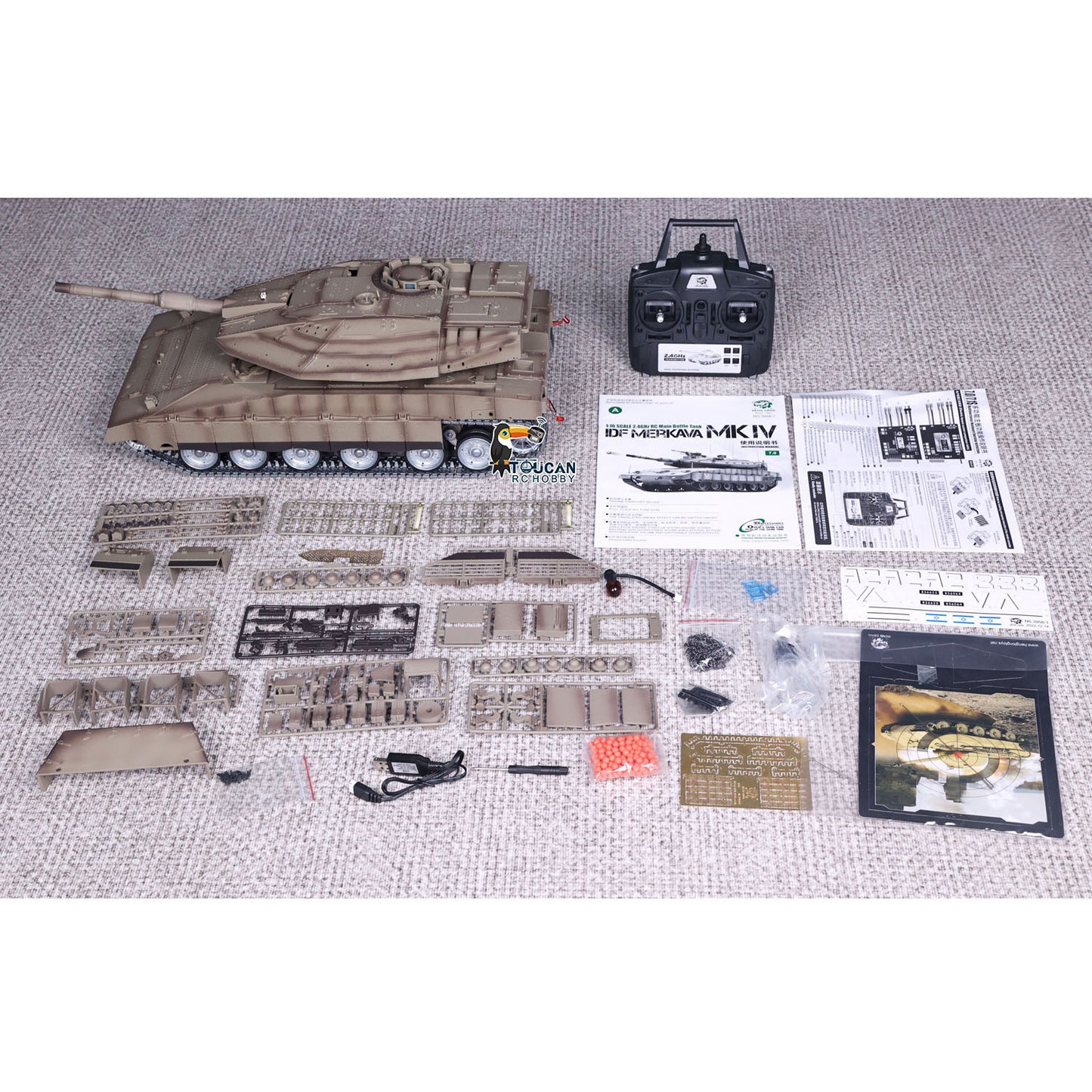 RTR 1/16 RC Battle Tank IDF Merkava MK IV 3958 Full Metal Chassis Road Wheels IR Barrel Recoil 360 Rotation Ready to Play