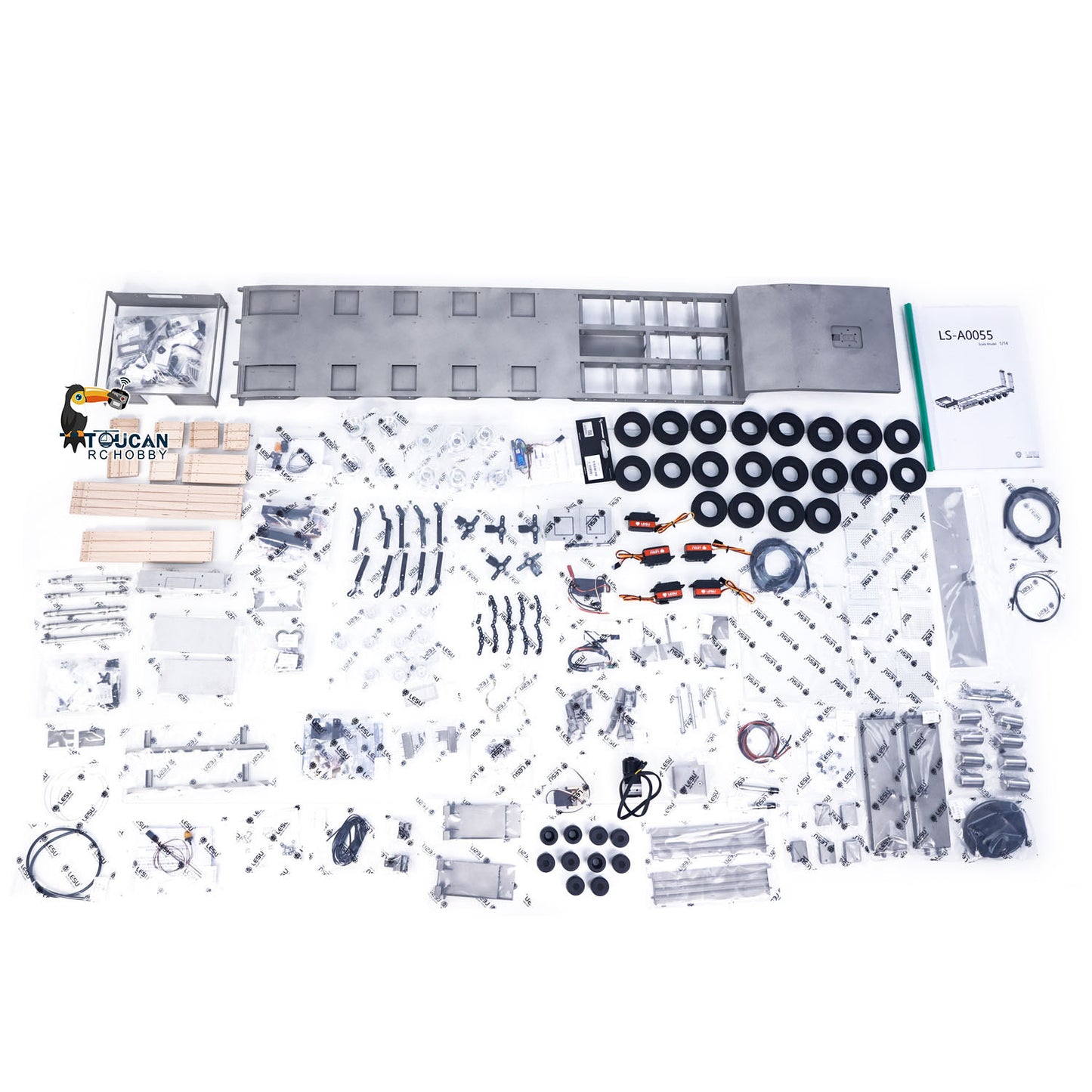 LESU Metal 1/14 RC Trailer A0055 Hydraulic Lifting Tailboard 5 Axles Steering Electric Support Legs for DIY RC Tractor Truck