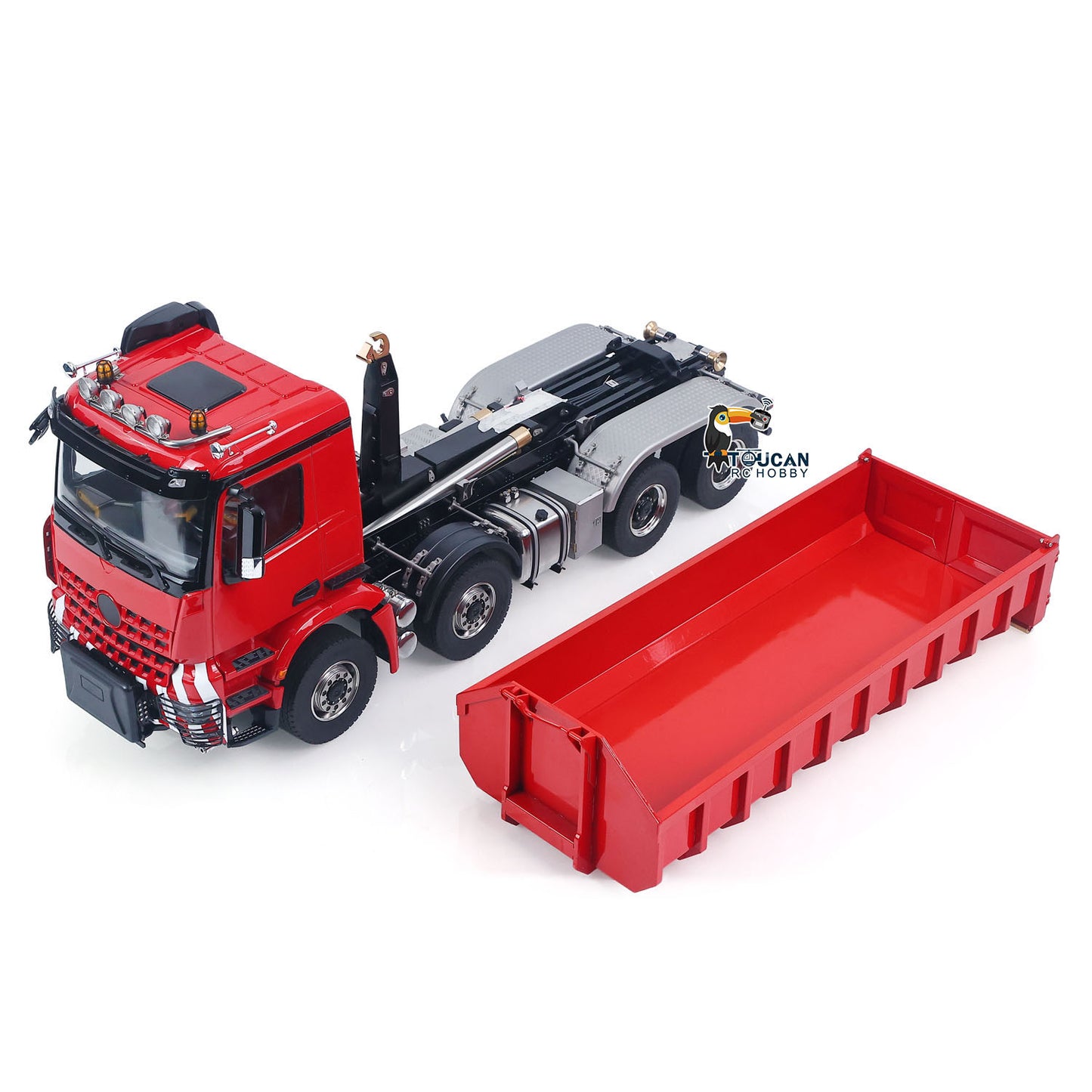 Toucanhobby 1/14 Remote Control Metal Hydraulic Roll On Off Dump Truck 8*8 5 Valves RC Full Tipper 3Speed Gearbox Hobbywing 1060 Brushed ESC Differential Locks