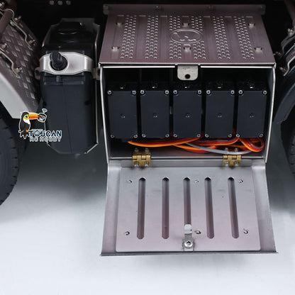 Toucanhobby 1/14 Remote Control Metal Hydraulic Roll On Off Dump Truck 8*8 5 Valves RC Full Tipper 3Speed Gearbox Hobbywing 1060 Brushed ESC Differential Locks