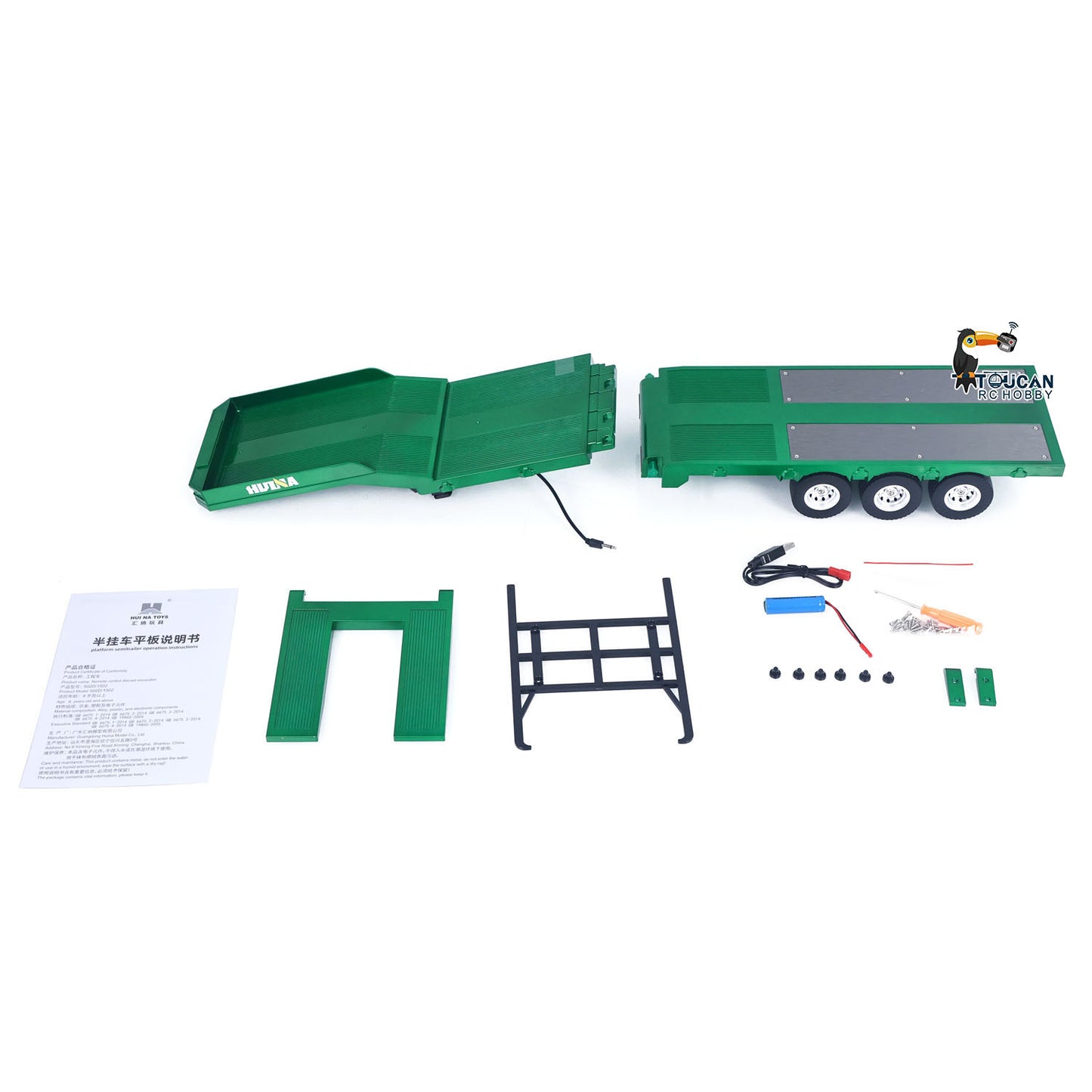 Fast Free Shipping for EU HUINA 1/18 Plastic Flatbed Semi Trailer 1502 for Radio Controlled Tractor Truck 1501 Electric Support Legs Battery No Light