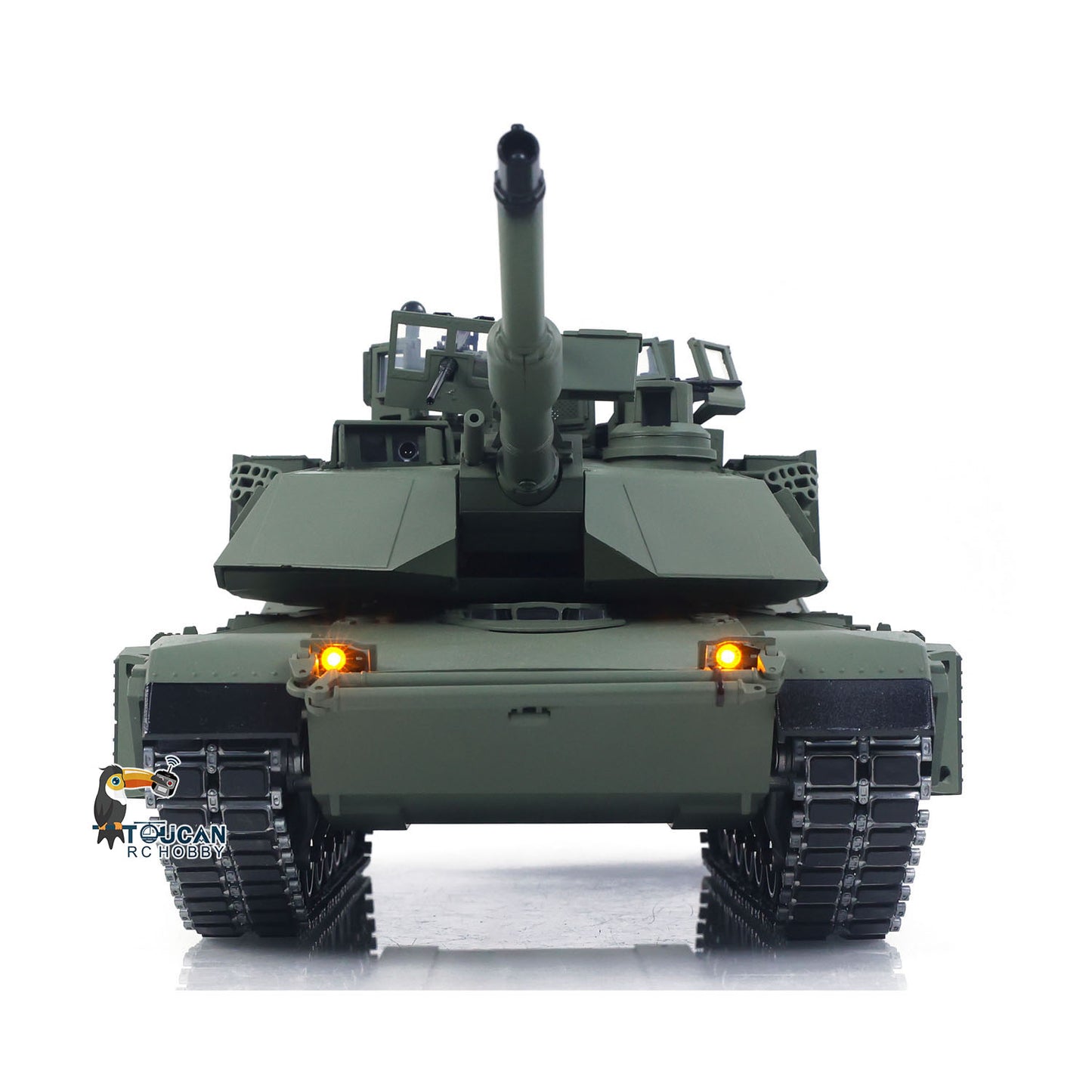 TUSK I TOUCAN 1:16 Metal M1A2 Abrams RC Tank 360 Turret Rotation IR Barrel Elevation Recoil Dual Smoke Units Electric Periscope