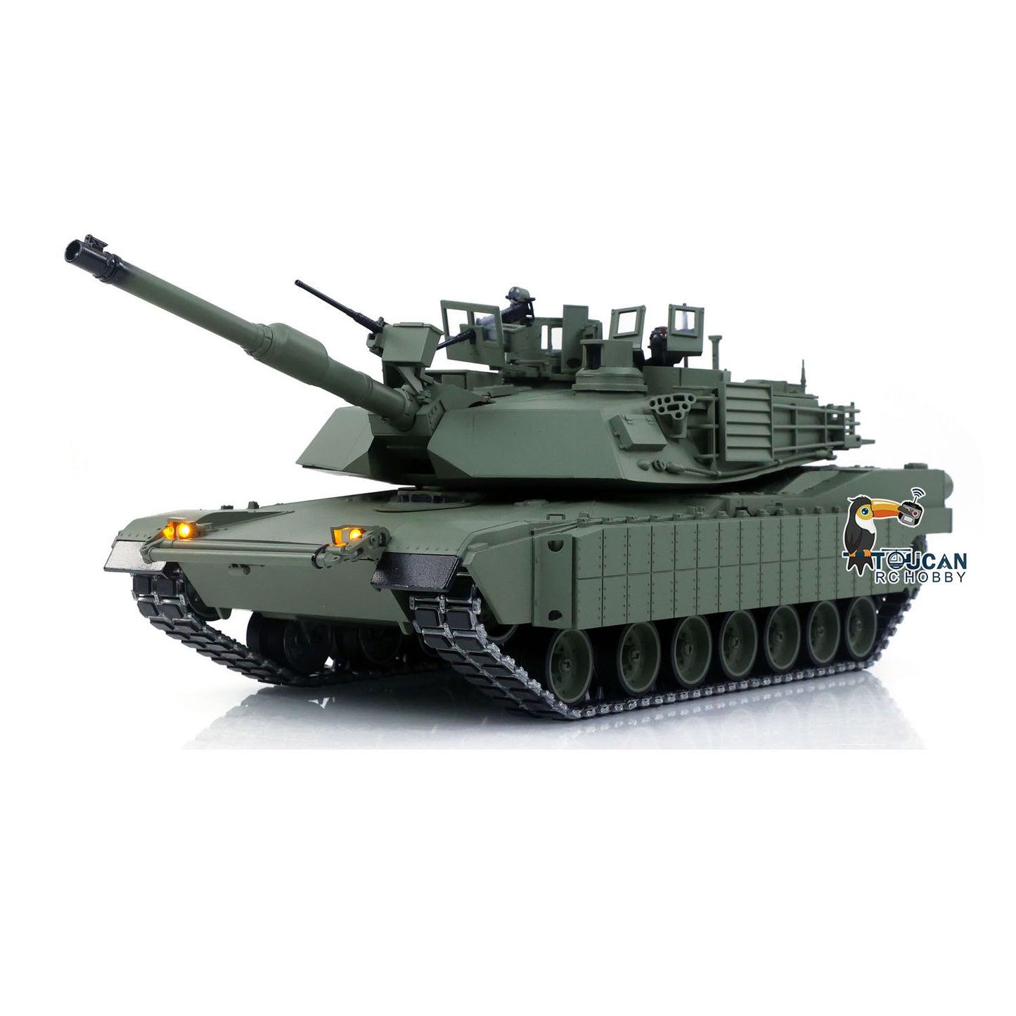 TUSK I TOUCAN 1:16 Metal M1A2 Abrams RC Tank 360 Turret Rotation IR Barrel Elevation Recoil Dual Smoke Units Electric Periscope