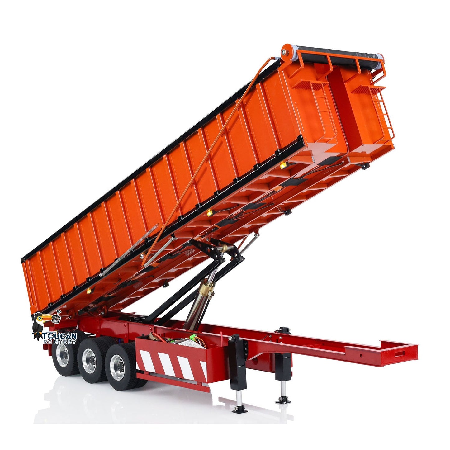 Pre-order US Stock 1/14 Metal 3 Axles Hydraulic Dump Trailer Electric Awning for RC Tractor Trucks Engineering Vehicle Model Pump ESC
