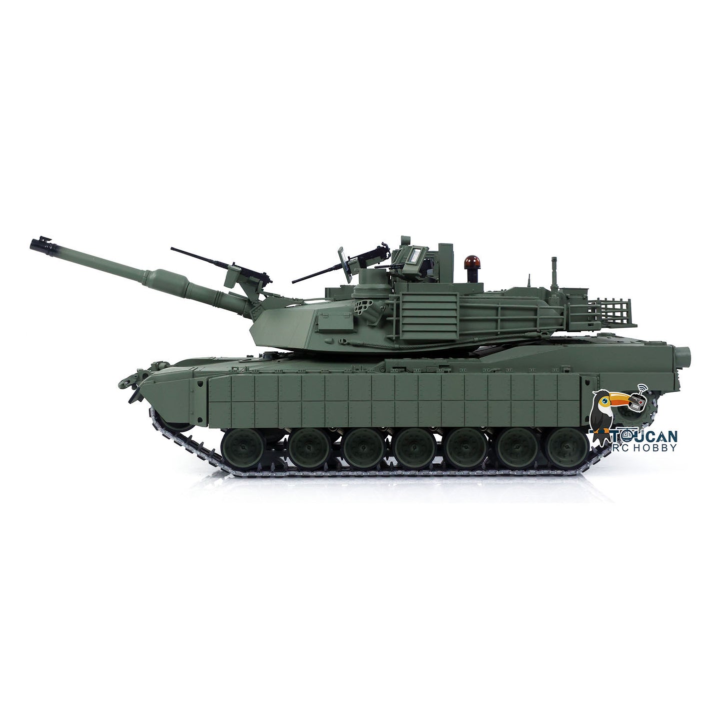 TUSK I TOUCAN 1:16 Metal M1A2 Abrams RC Tank 360 Turret Rotation IR Barrel Elevation Recoil Dual Smoke Units Electric Periscope