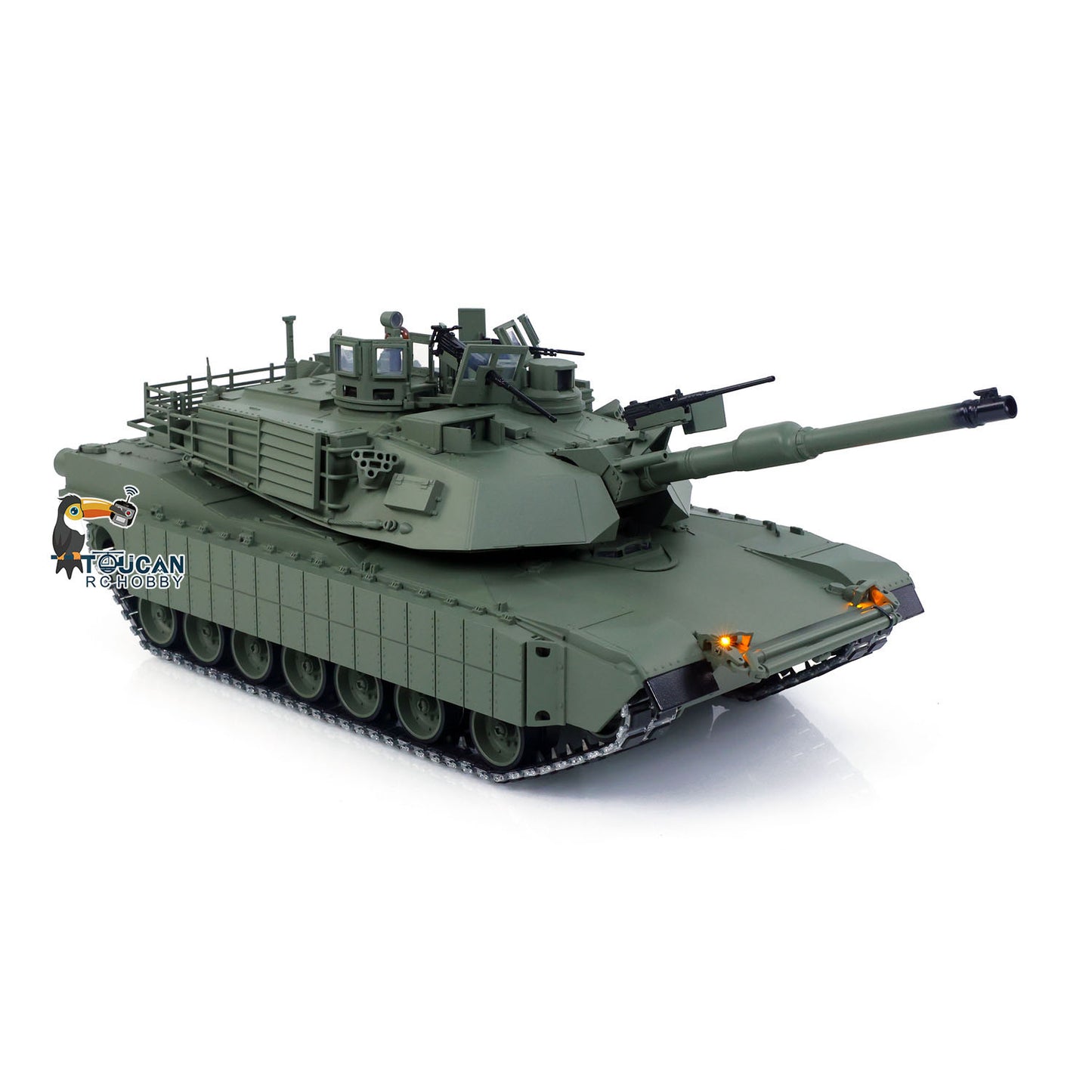 TUSK I TOUCAN 1:16 Metal M1A2 Abrams RC Tank 360 Turret Rotation IR Barrel Elevation Recoil Dual Smoke Units Electric Periscope