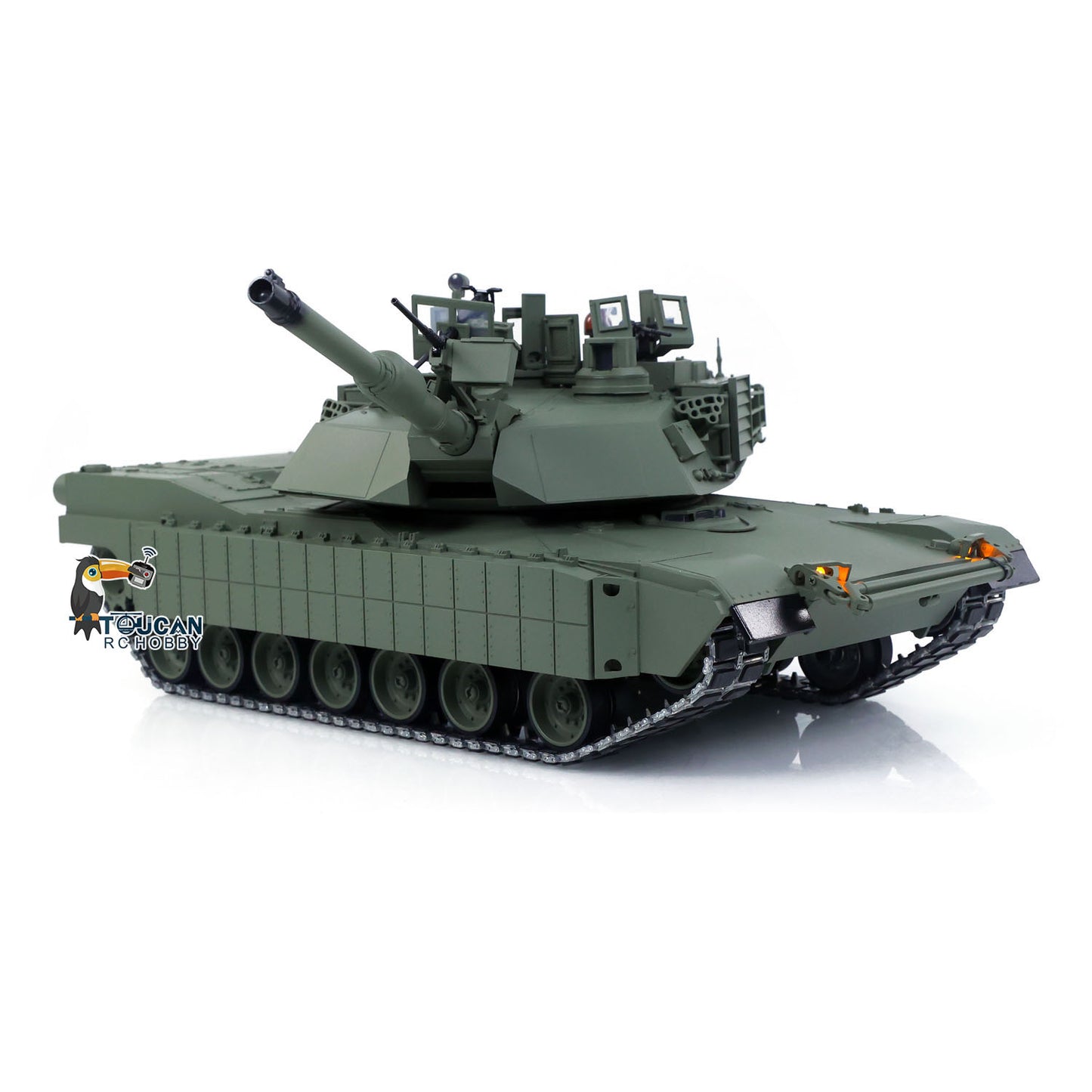 TUSK I TOUCAN 1:16 Metal M1A2 Abrams RC Tank 360 Turret Rotation IR Barrel Elevation Recoil Dual Smoke Units Electric Periscope