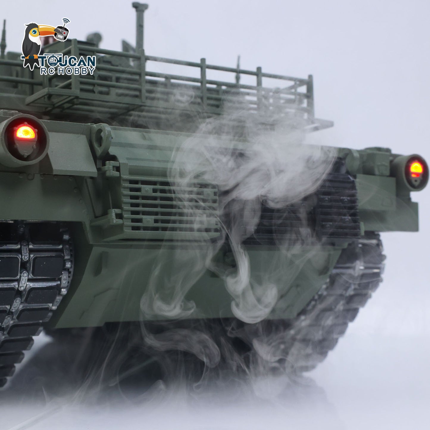 TUSK I TOUCAN 1:16 Metal M1A2 Abrams RC Tank 360 Turret Rotation IR Barrel Elevation Recoil Dual Smoke Units Electric Periscope