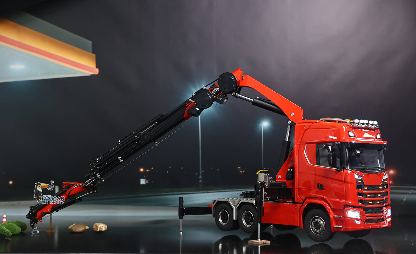 1/14 RC Truck Remote Control Tractor Truck 7-way Valves Hydraulic Crane 6x6 RC Lorry Car 3Speed Gearbox Axle Locks Light Sound System
