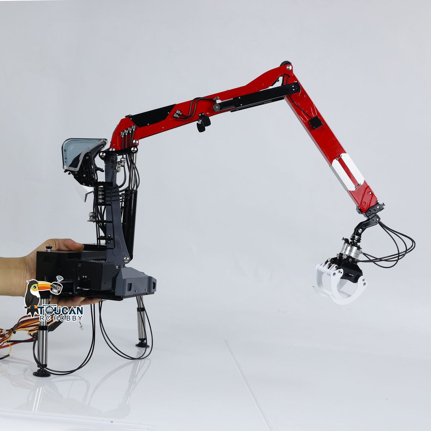 LESU 1/14 Metal RC Hydraulic Timber Crane Fly Jib 360 Degree Rotation 3-Stage Telescopic Arms for Remote Control Tractor Truck