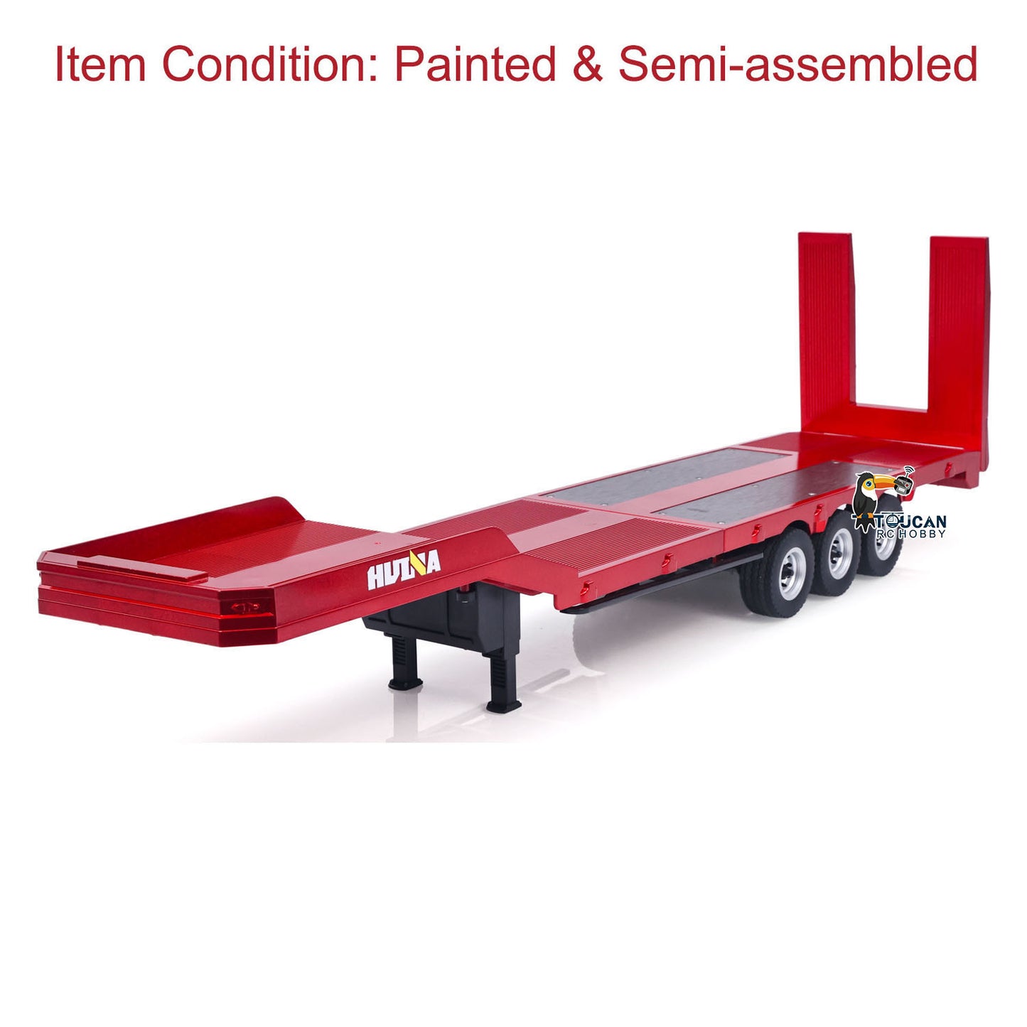 3 Axles Plastic Semi Trailer Flatbed 1502 for 1/18 RC Tractor Truck HUINA 1501 Lorry Car Model Upgrade Parts Electric Tail-Board & Lifting Legs Battery