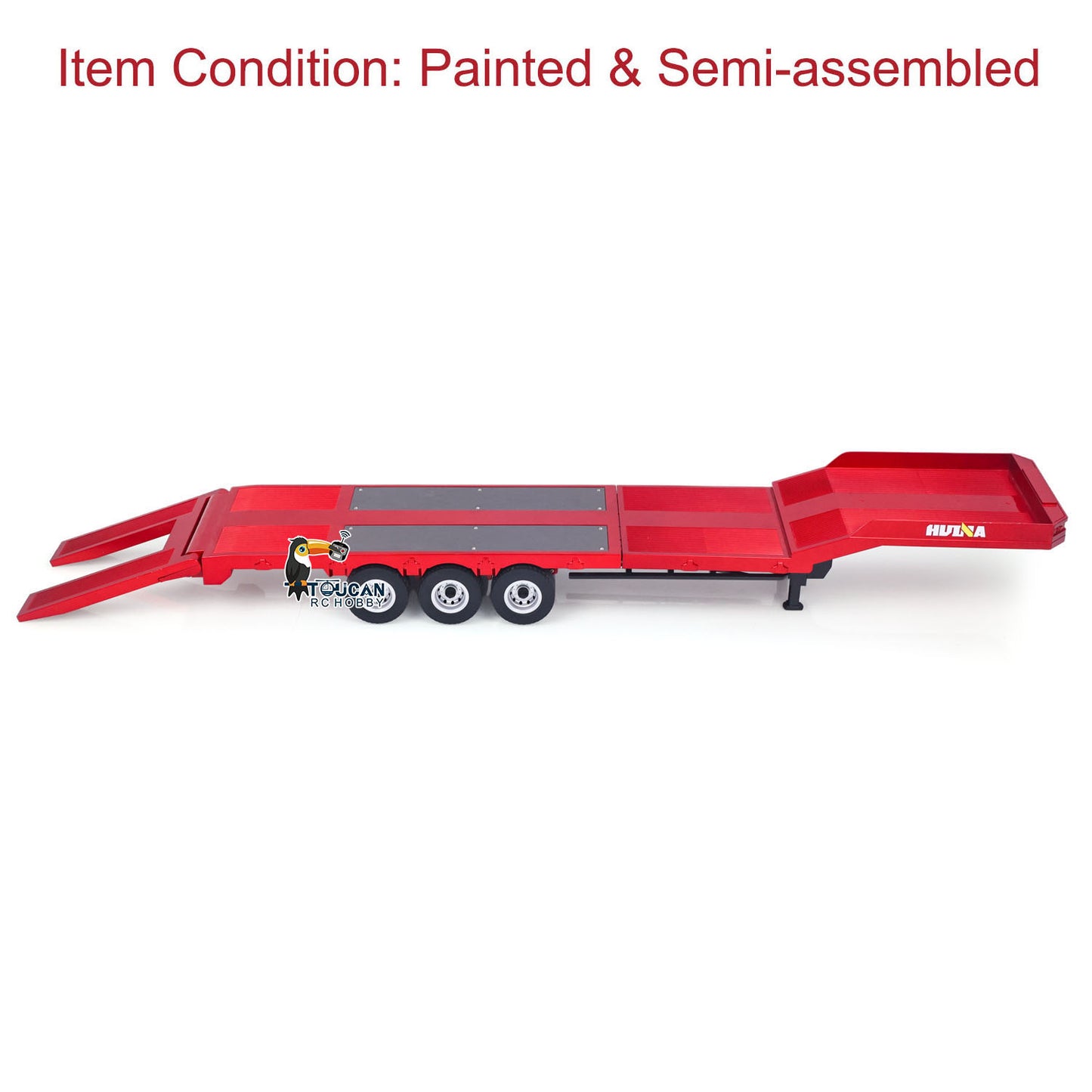 3 Axles Plastic Semi Trailer Flatbed 1502 for 1/18 RC Tractor Truck HUINA 1501 Lorry Car Model Upgrade Parts Electric Tail-Board & Lifting Legs Battery