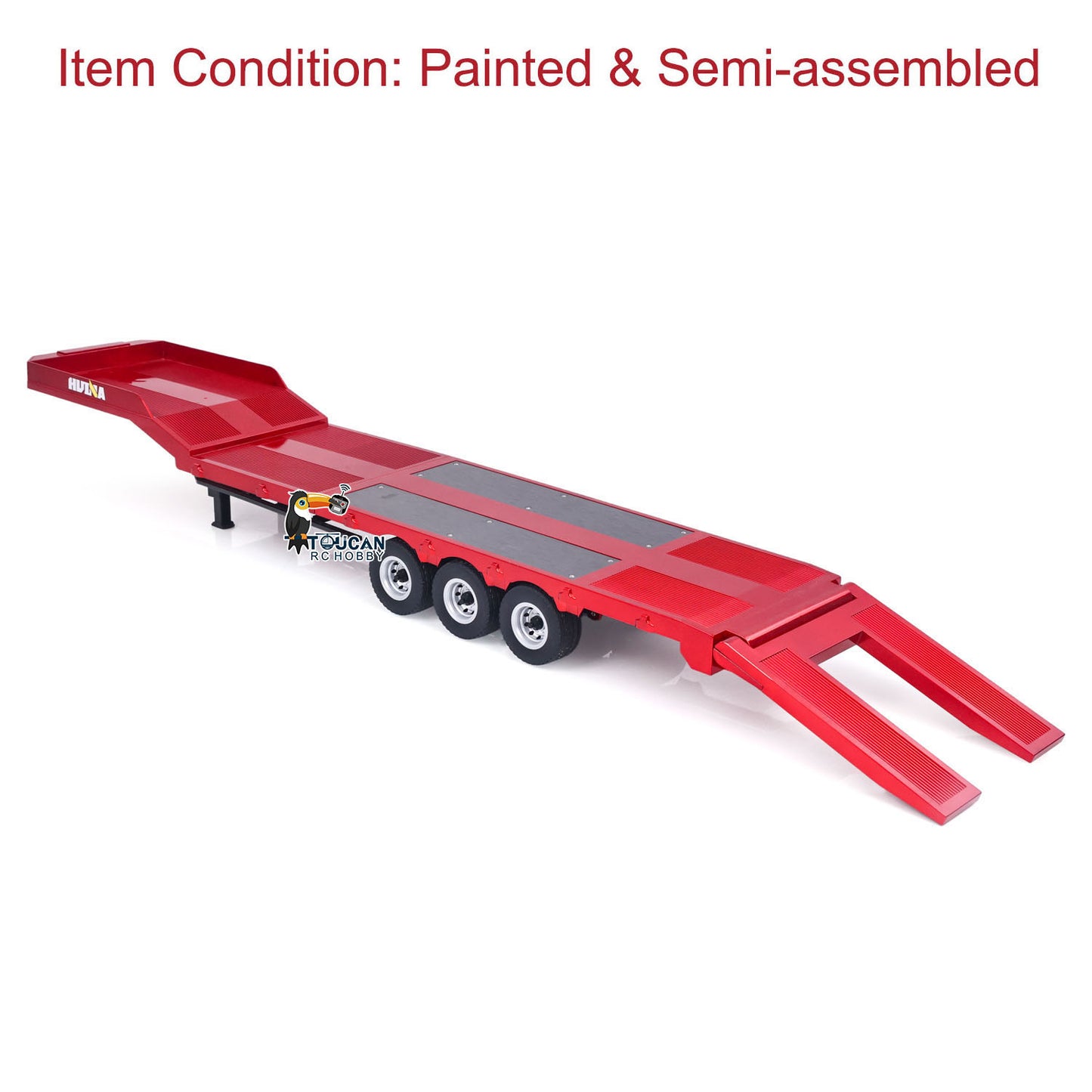 3 Axles Plastic Semi Trailer Flatbed 1502 for 1/18 RC Tractor Truck HUINA 1501 Lorry Car Model Upgrade Parts Electric Tail-Board & Lifting Legs Battery