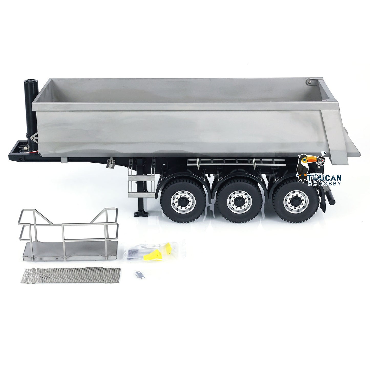 MODO 1/14 Metal RC Hydraulic Dump Trailer 3 Axles Lift Motor ESC Oil Tank Cylinder Manual Support Leg for Remote Control Tractor Trucks DIY for Adult
