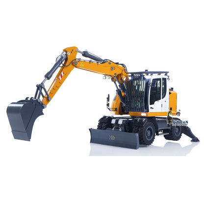 Big Discount 1:14 Metal RC Hydraulic Wheeled Excavator LR914 4*4 3-arms Digger Engineering Vehicle RTR Axle Lock Upgrade Brushless Motor 8-ways Valve PL18EV Lite Radio Controller Light Sound