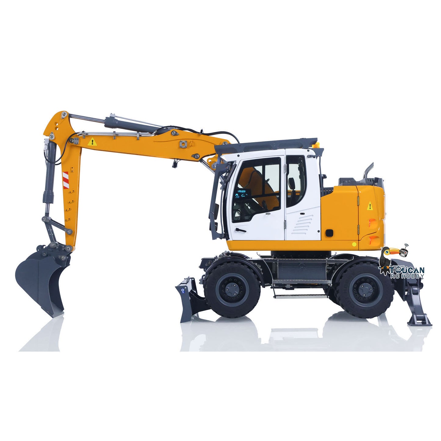 Big Discount 1:14 Metal RC Hydraulic Wheeled Excavator LR914 4*4 3-arms Digger Engineering Vehicle RTR Axle Lock Upgrade Brushless Motor 8-ways Valve PL18EV Lite Radio Controller Light Sound