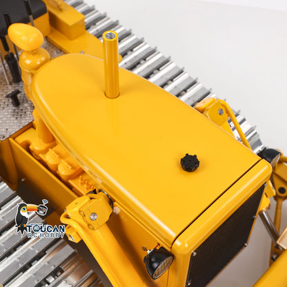 Metal 1/14 RC Bulldozer D7 Remote Control Dozer Model Hydraulic Construction Vehicles Truck Flysky Radio CNC Light Sound Battery