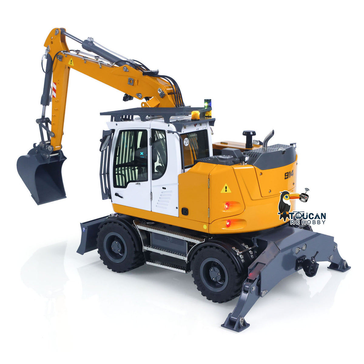 CUTModel LR914 1/14 Metal RC Hydraulic Wheel Excavator RTR 3 Arms 8-Way Valve Digger