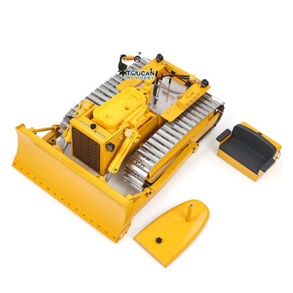 Metal 1/14 RC Bulldozer D7 Remote Control Dozer Model Hydraulic Construction Vehicles Truck Flysky Radio CNC Light Sound Battery