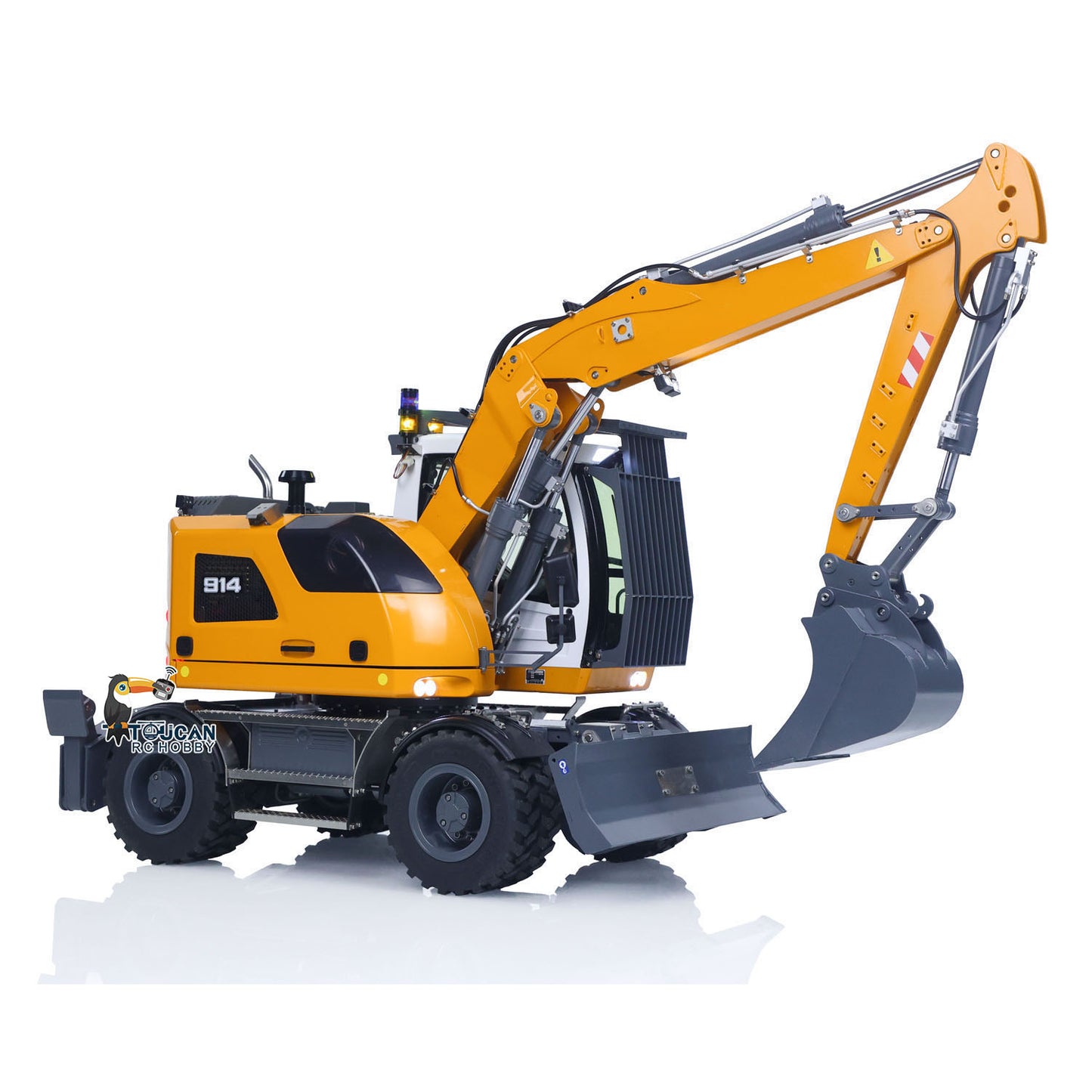 Flash Sale 1/14 Metal RC Hydraulic Wheeled Excavator LR914 4*4 8ways Valve RTR Digger Toy Axle Lock Flysky PL18EV Lite Light Sound Mudguard Manual Quick Release Tail hook